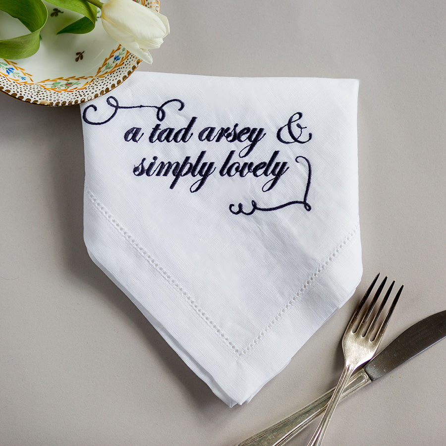 A Tad Arsey But Simply Lovely Embroidered French Linen Napkin