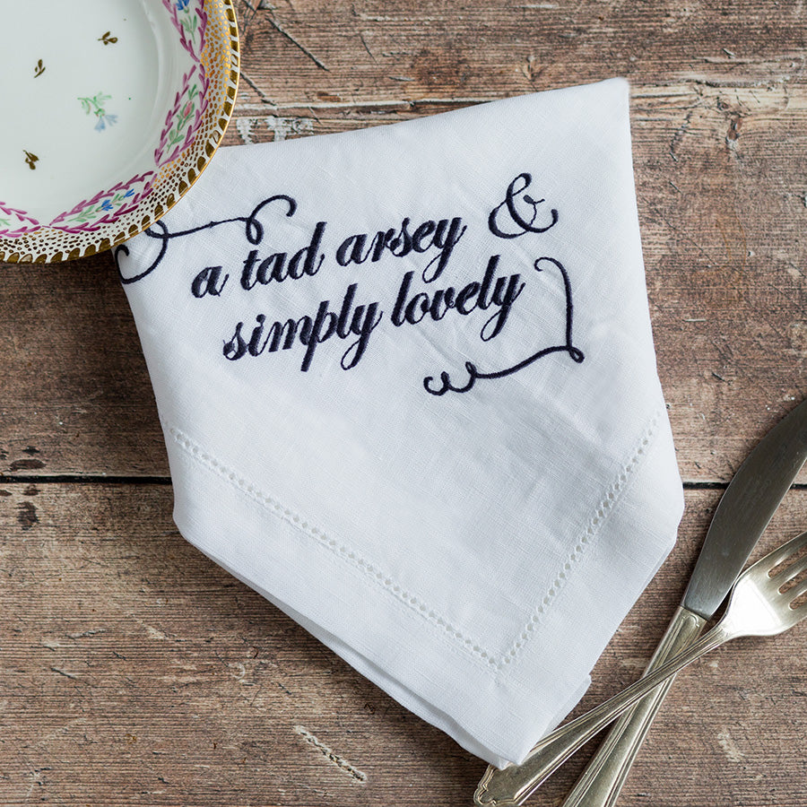 A Tad Arsey But Simply Lovely Embroidered French Linen Napkin