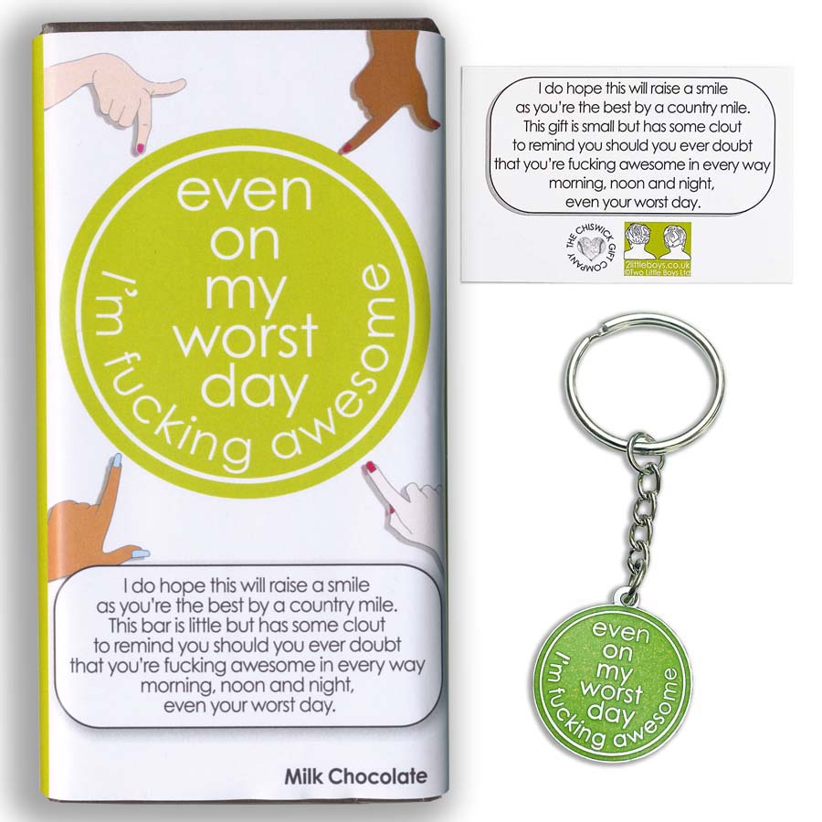 Even On My Worst Day I'm Fucking Awesome Keyring & Chocolate Gift Set