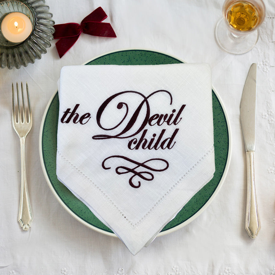 Devil Child/Golden Child Duo of French Linen Napkins