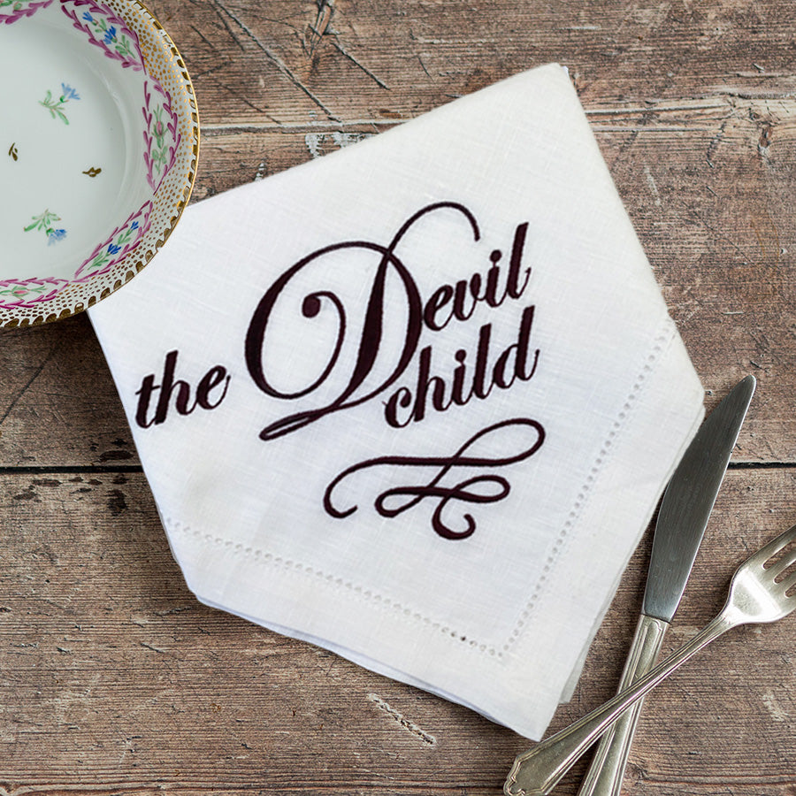 Devil Child/Golden Child Duo of French Linen Napkins