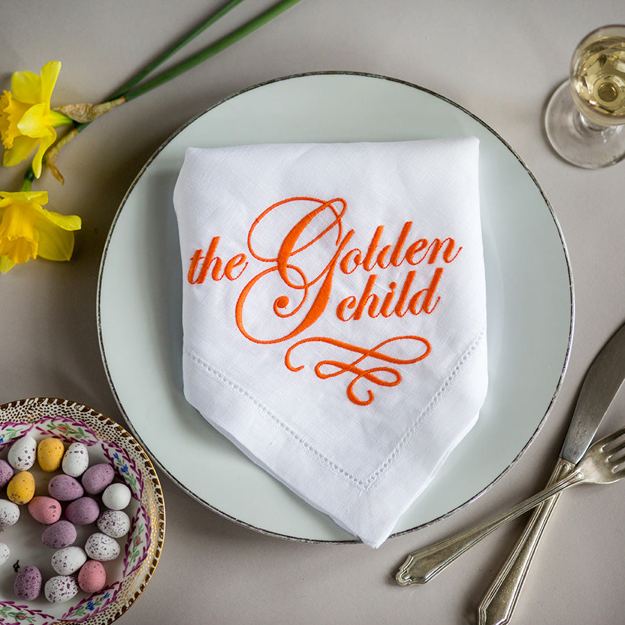Devil Child/Golden Child Duo of French Linen Napkins
