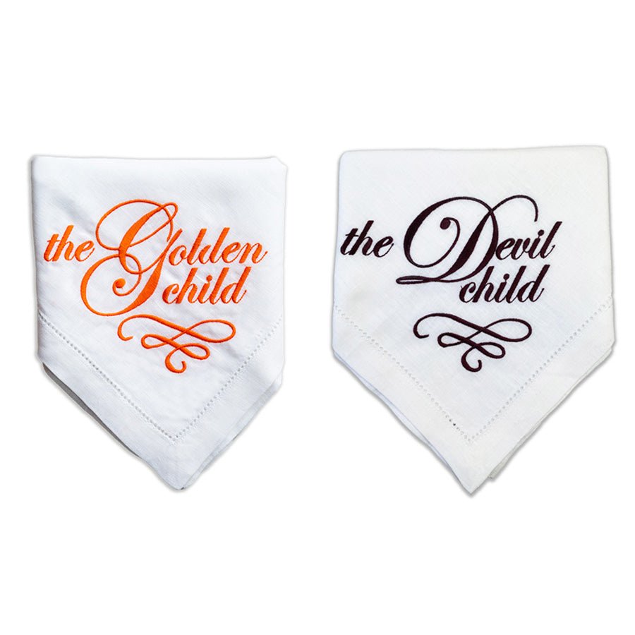 Devil Child/Golden Child Duo of French Linen Napkins