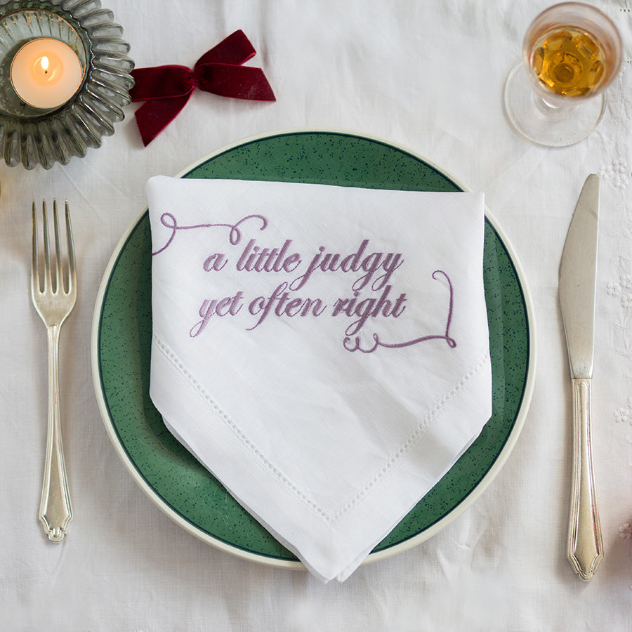A Little Judgy Yet Often Right Embroidered French Linen Napkin