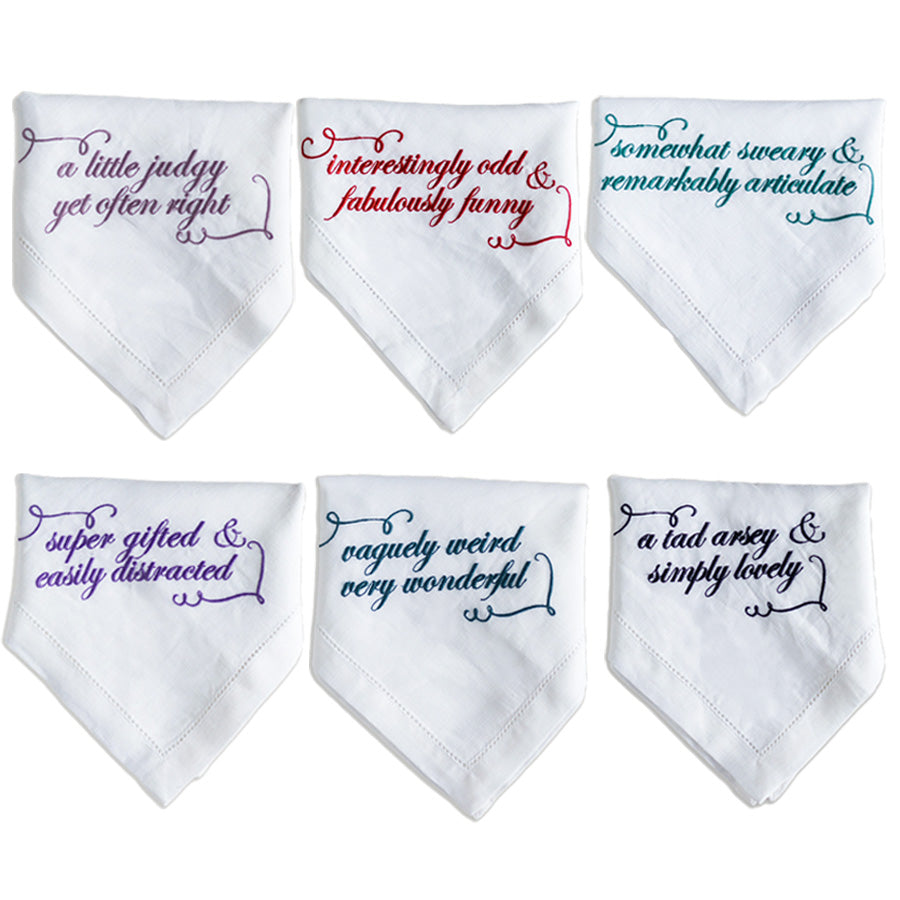 Somewhat Sweary & Remarkably Articulate Embroidered French Linen Napkin