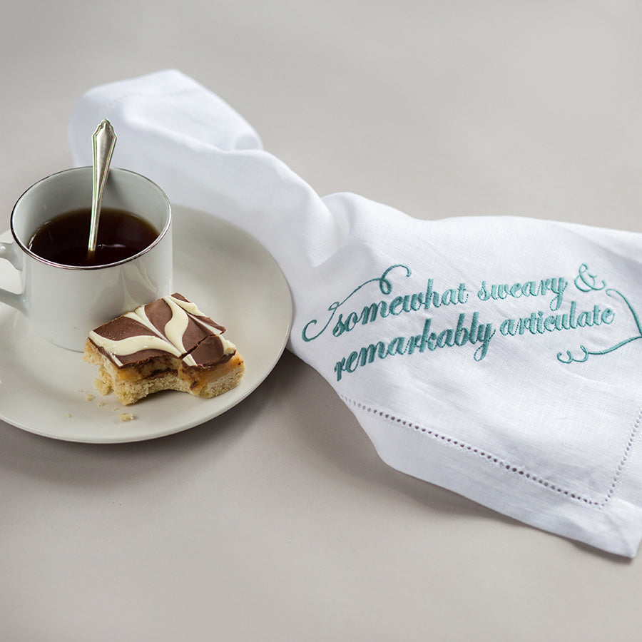 Somewhat Sweary & Remarkably Articulate Embroidered French Linen Napkin