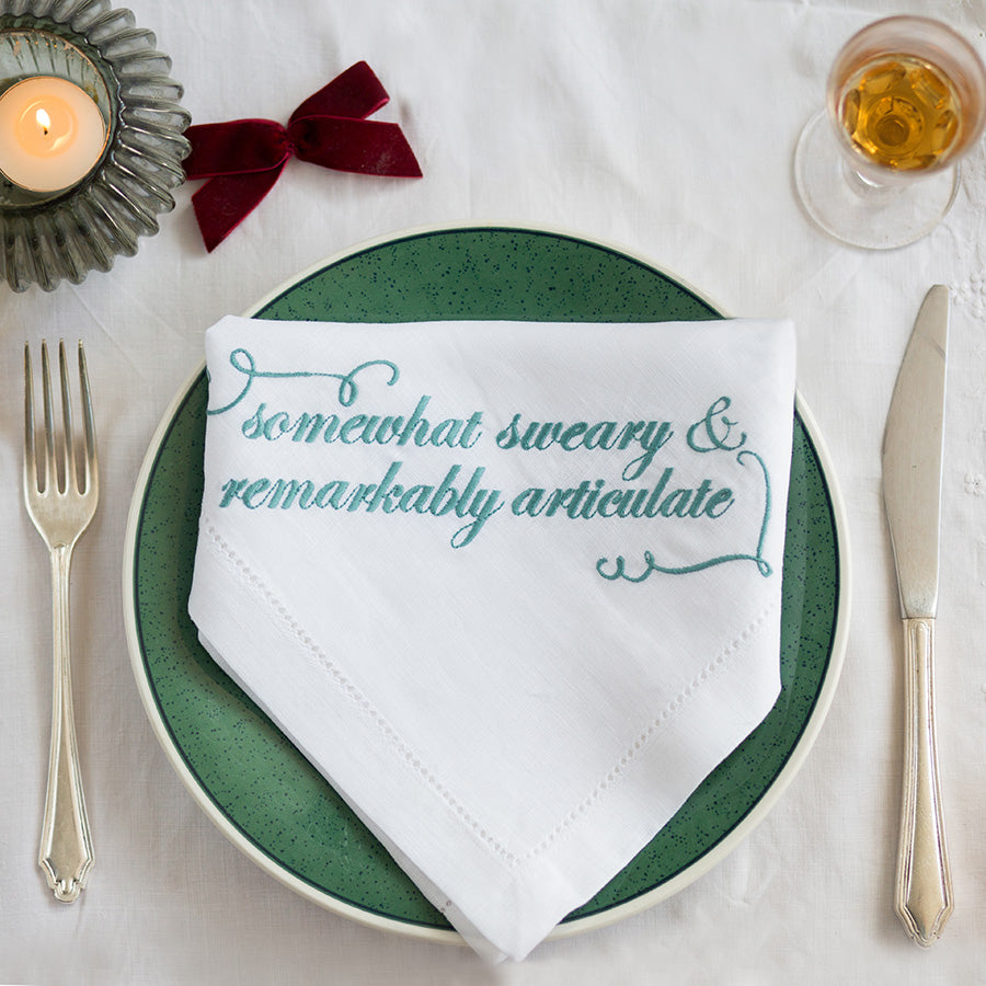 Somewhat Sweary & Remarkably Articulate Embroidered French Linen Napkin