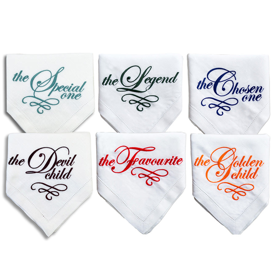 Set of Six "Pick Your Title" Embroidered Napkins