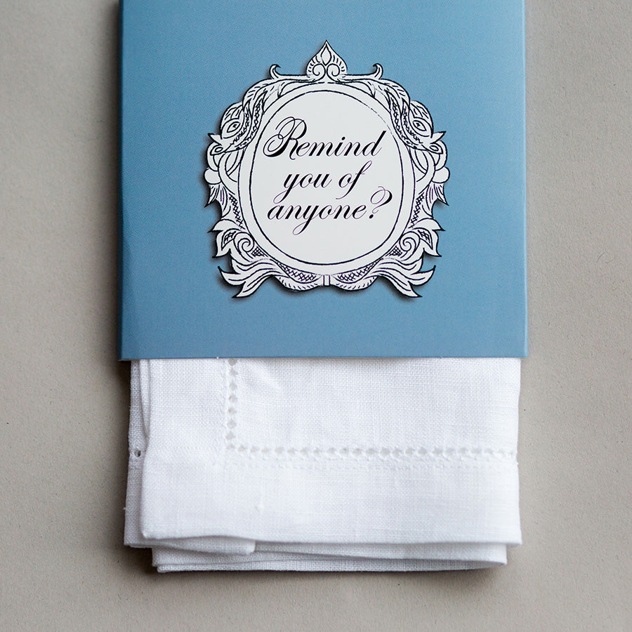 Set of Eight French Linen Embroidered Slogan Napkins