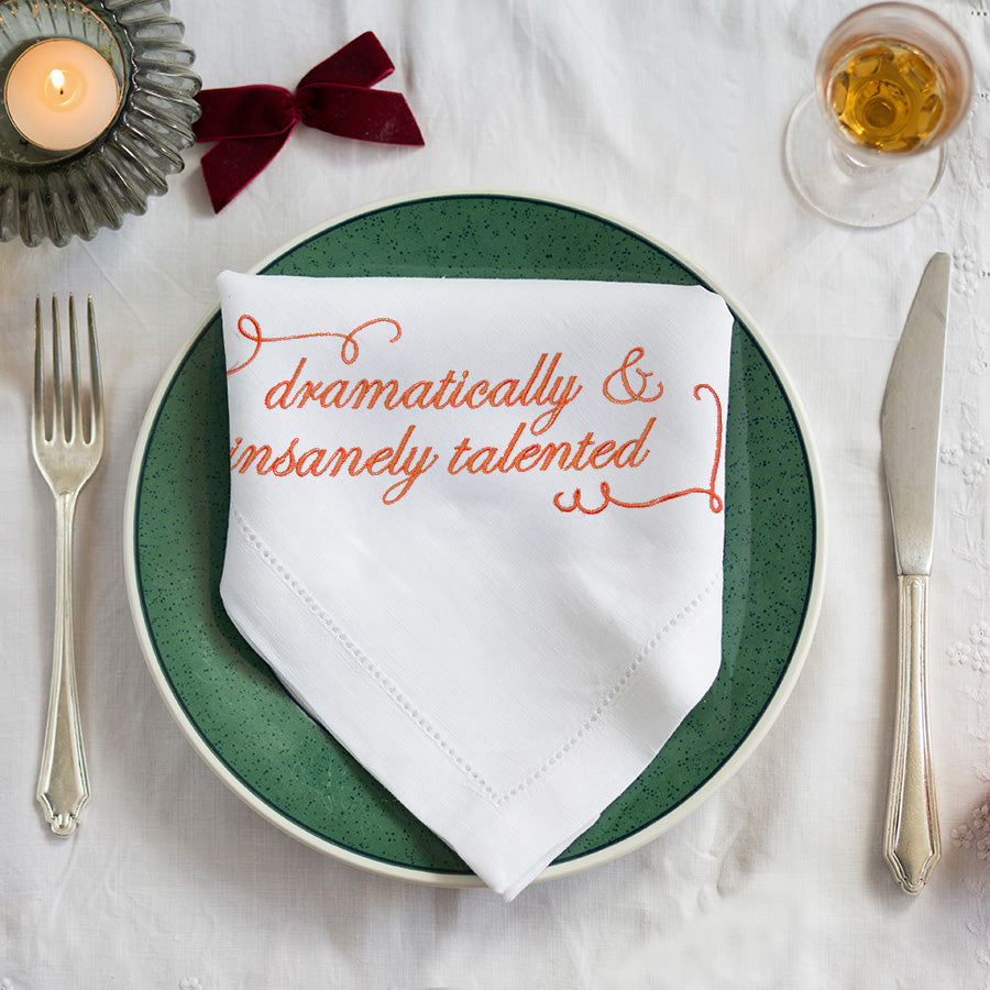 Dramatically & Insanely Talented Embroidered French Linen Napkin