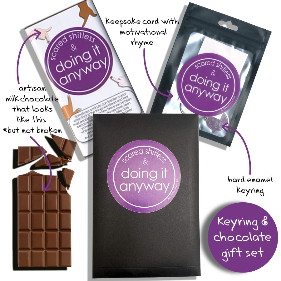 Scared Shitless & Doing it Anyway Keyring & Chocolate Gift Set