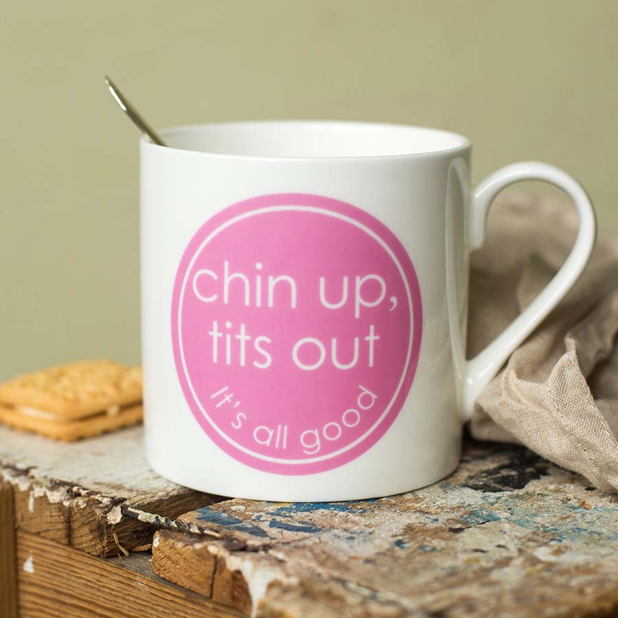 Chin Up, Tits Out - Porcelain Mug with Keyring Gift Set