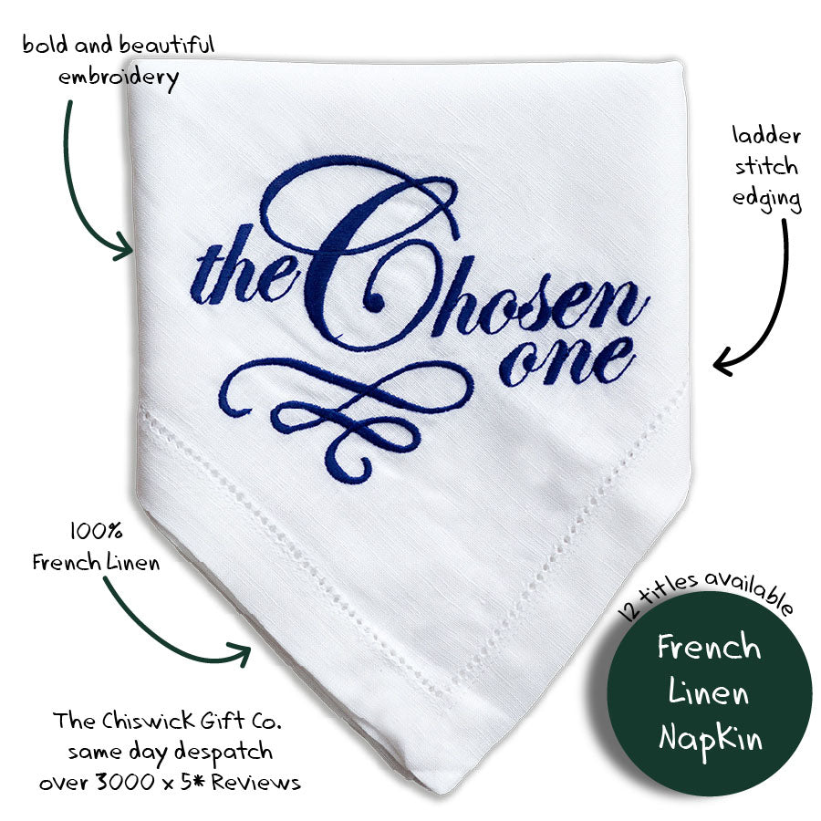 The Chosen One Embroidered French Linen Napkin