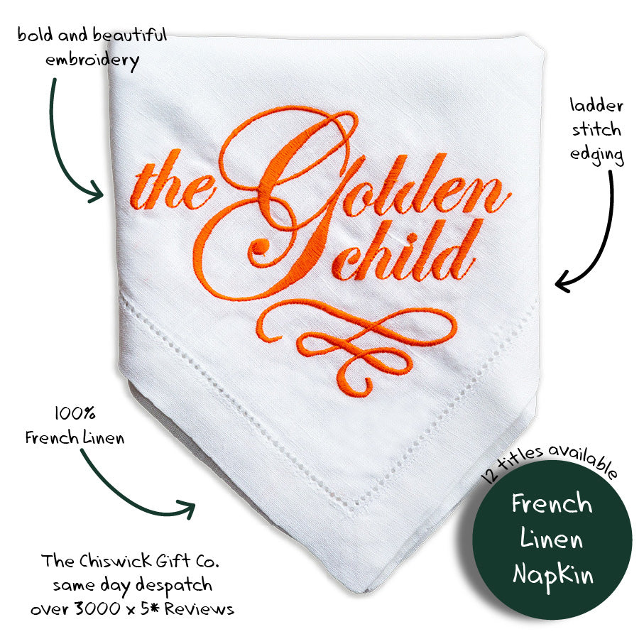 The Golden Child Embroidered French Linen Napkin