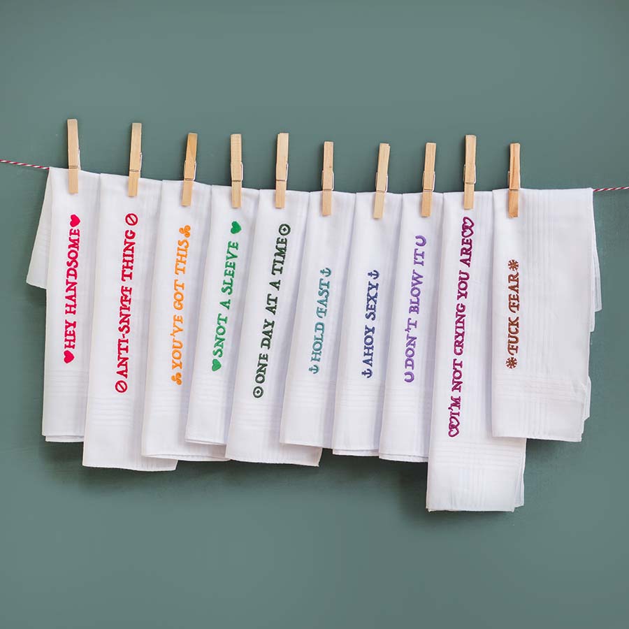 One Day at a Time - Large Embroidered Cotton Handkerchief