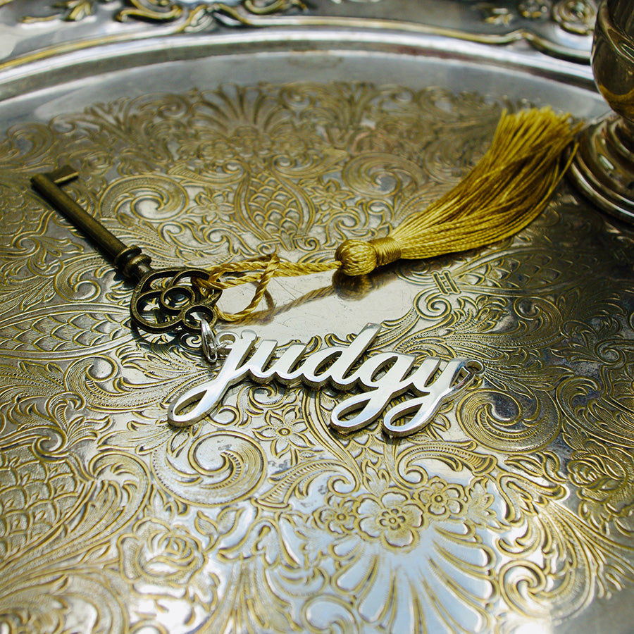 Judgy Solid Sterling Silver Pendant | Bag Charm