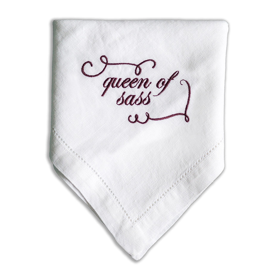 Queen of Sass Funny Embroidered French Linen Napkin