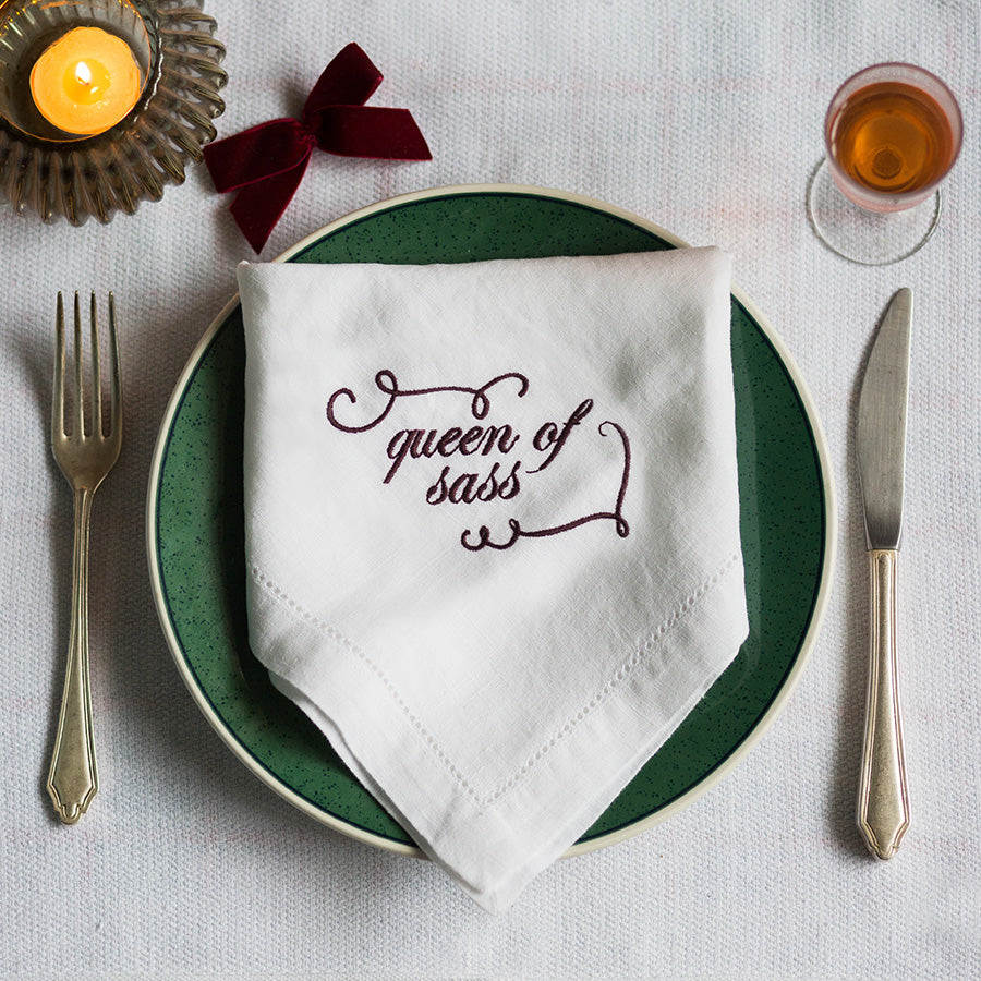 Set of Eight Personality French Linen Embroidered Napkins