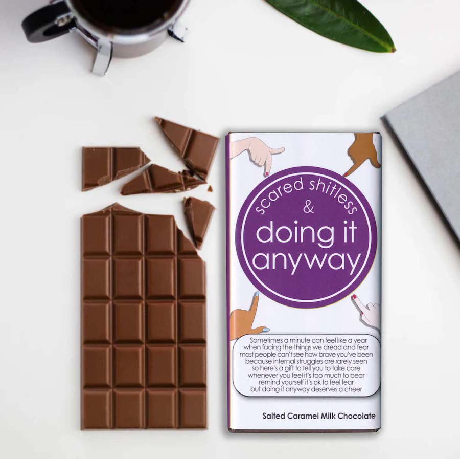 Scared Shitless & Doing it Anyway Enamel Pin & Chocolate Gift Set