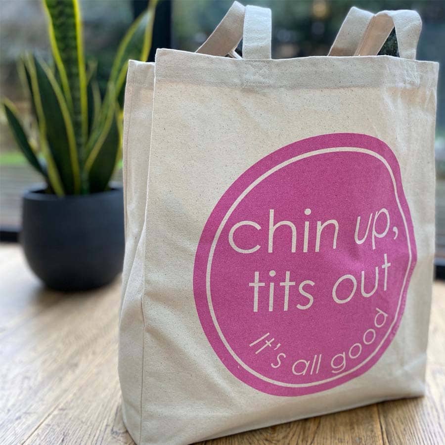 Chin Up Screen Printed Bag & Glitter Pin Set