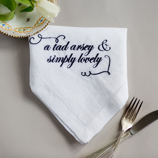 A Tad Arsey But Simply Lovely Embroidered French Linen Napkin