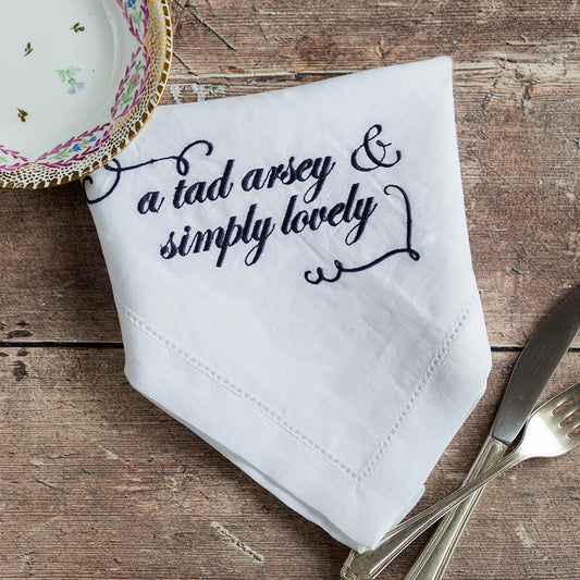 A Tad Arsey But Simply Lovely Embroidered French Linen Napkin