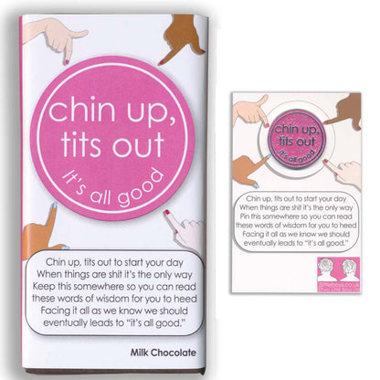Chin Up Tits Out Enamel Pin & Chocolate Gift Set