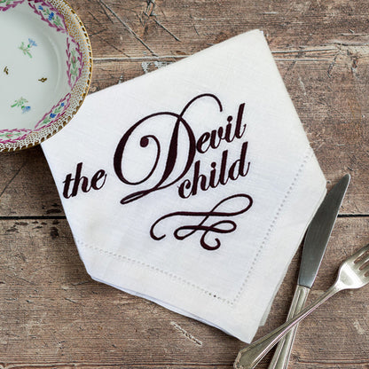 Devil Child/Golden Child Duo of French Linen Napkins
