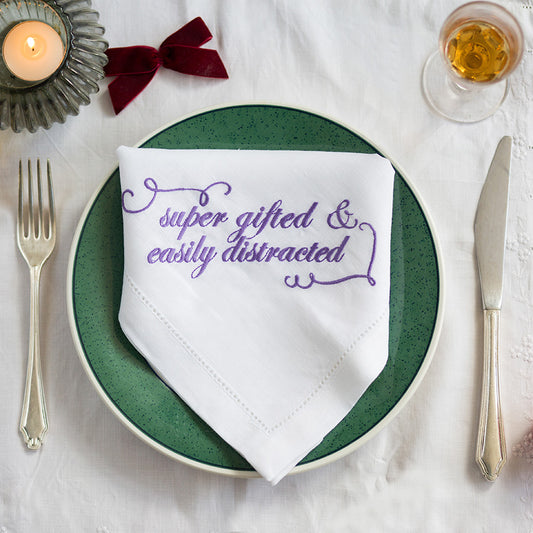 Set of Eight Personality French Linen Embroidered Napkins