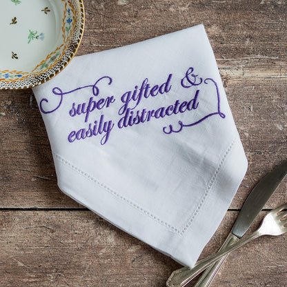 Set of Eight Personality French Linen Embroidered Napkins