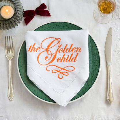 Devil Child/Golden Child Duo of French Linen Napkins