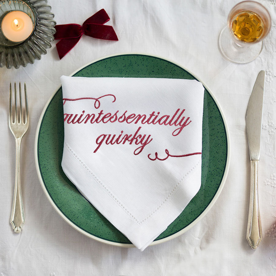 Quintessentially Quirky Embroidered French Linen Napkin
