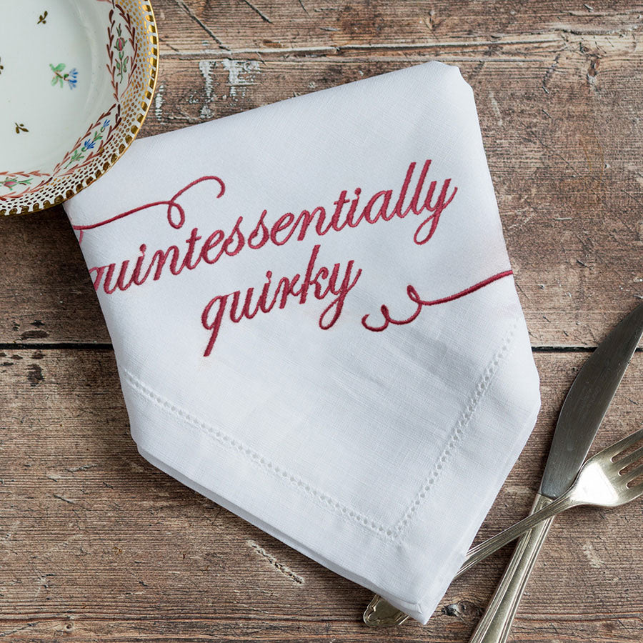 Quintessentially Quirky Embroidered French Linen Napkin