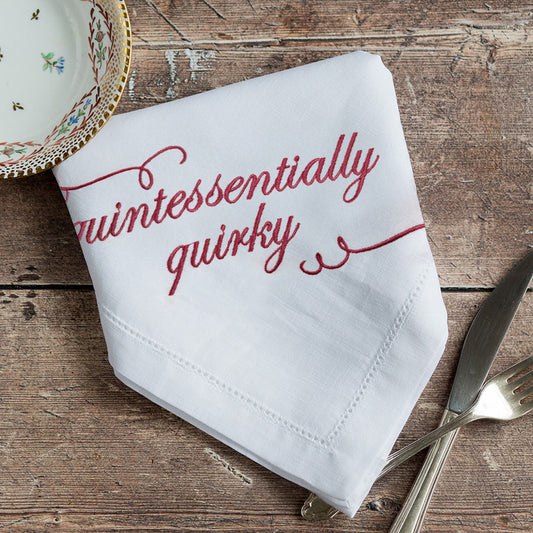 Quintessentially Quirky Embroidered French Linen Napkin
