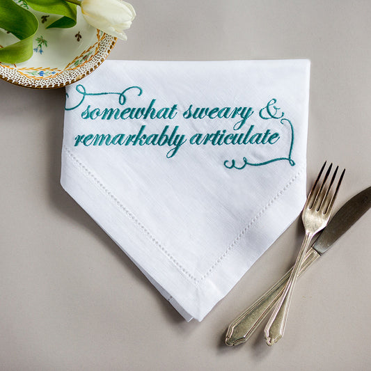 Somewhat Sweary & Remarkably Articulate Embroidered French Linen Napkin