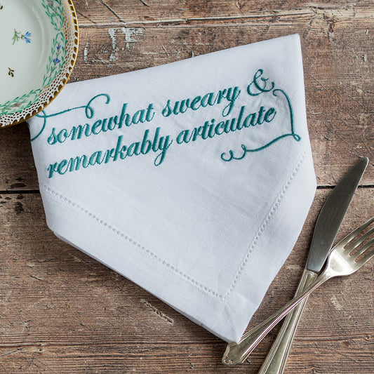 Somewhat Sweary & Remarkably Articulate Embroidered French Linen Napkin