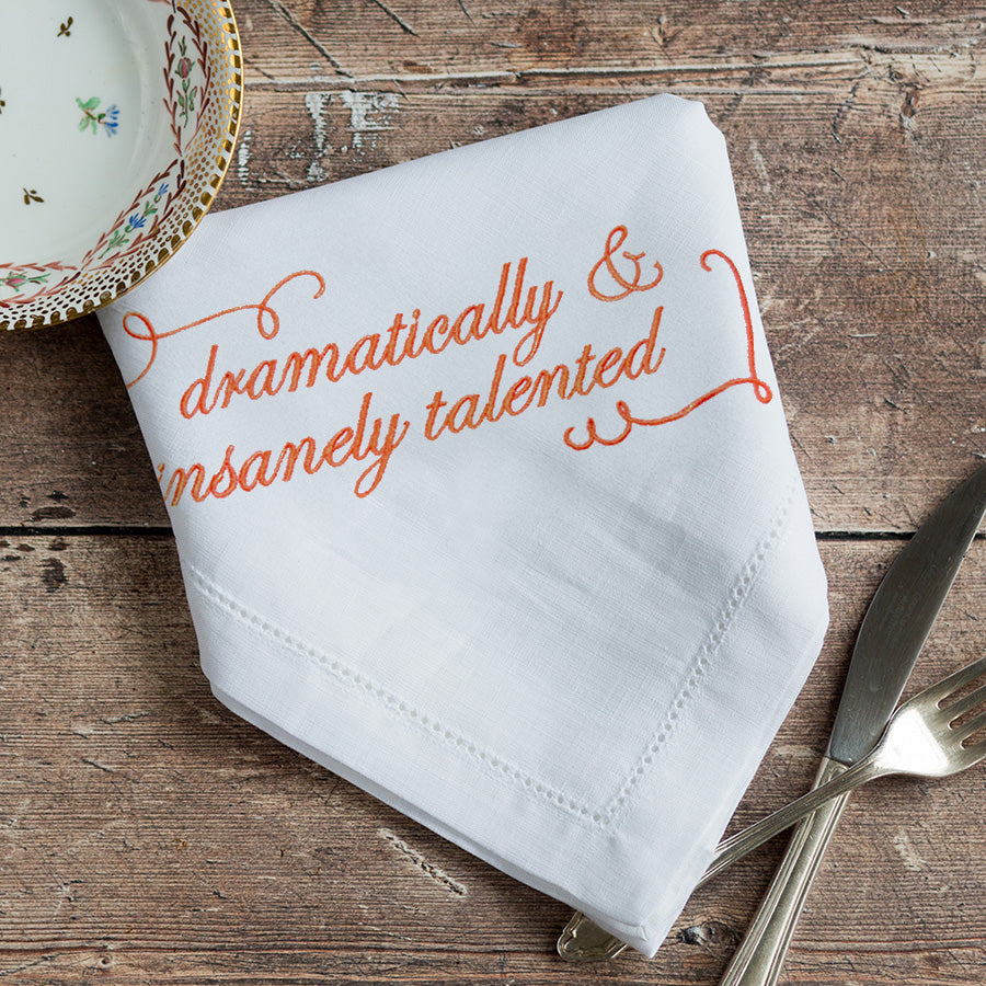 Dramatically & Insanely Talented Embroidered French Linen Napkin