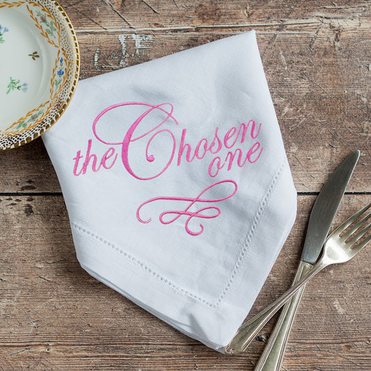 The Chosen One Embroidered French Linen Napkin