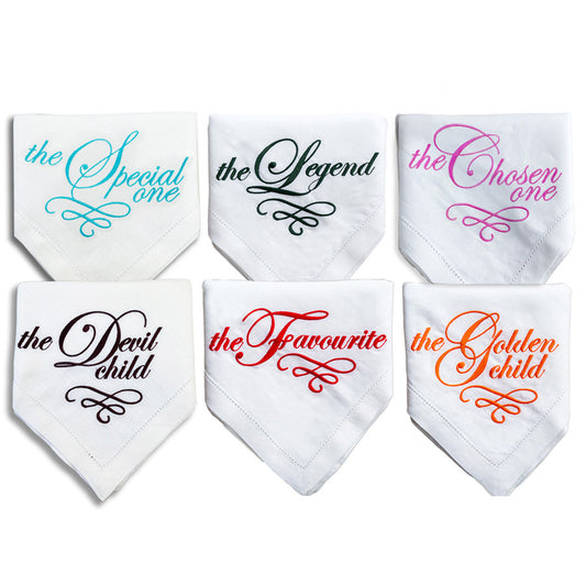 Set of Six "Pick Your Title" French Linen Embroidered Napkins