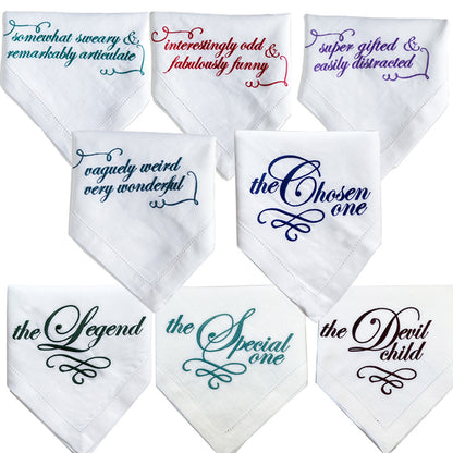 Set of Eight Slogan French Linen Embroidered Napkins