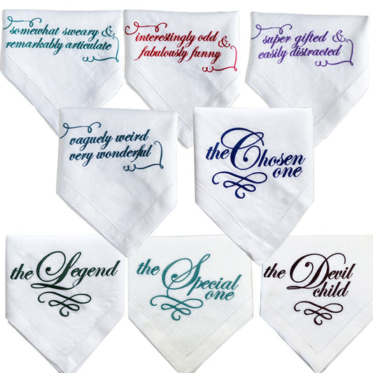 Set of Eight Slogan French Linen Embroidered Napkins