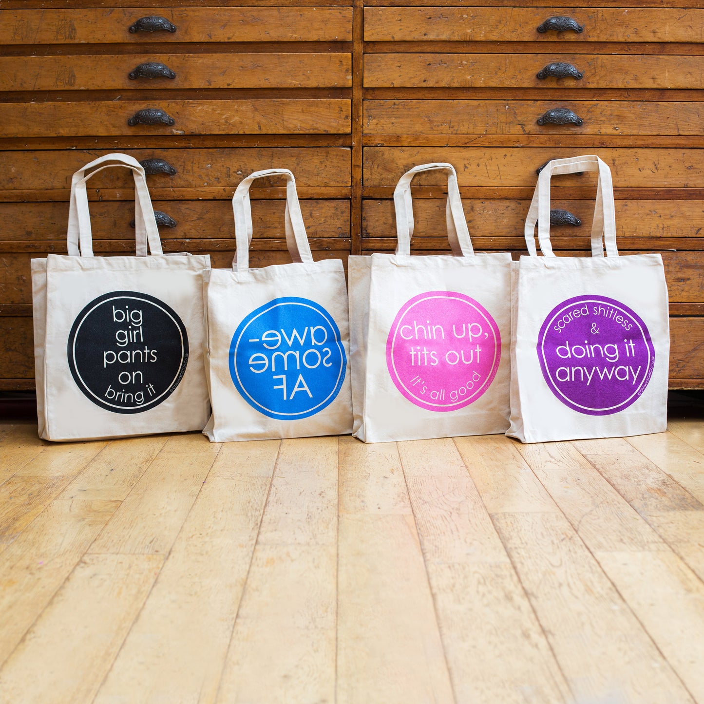 Set of Screen Printed Motivational Quote Tote Bags