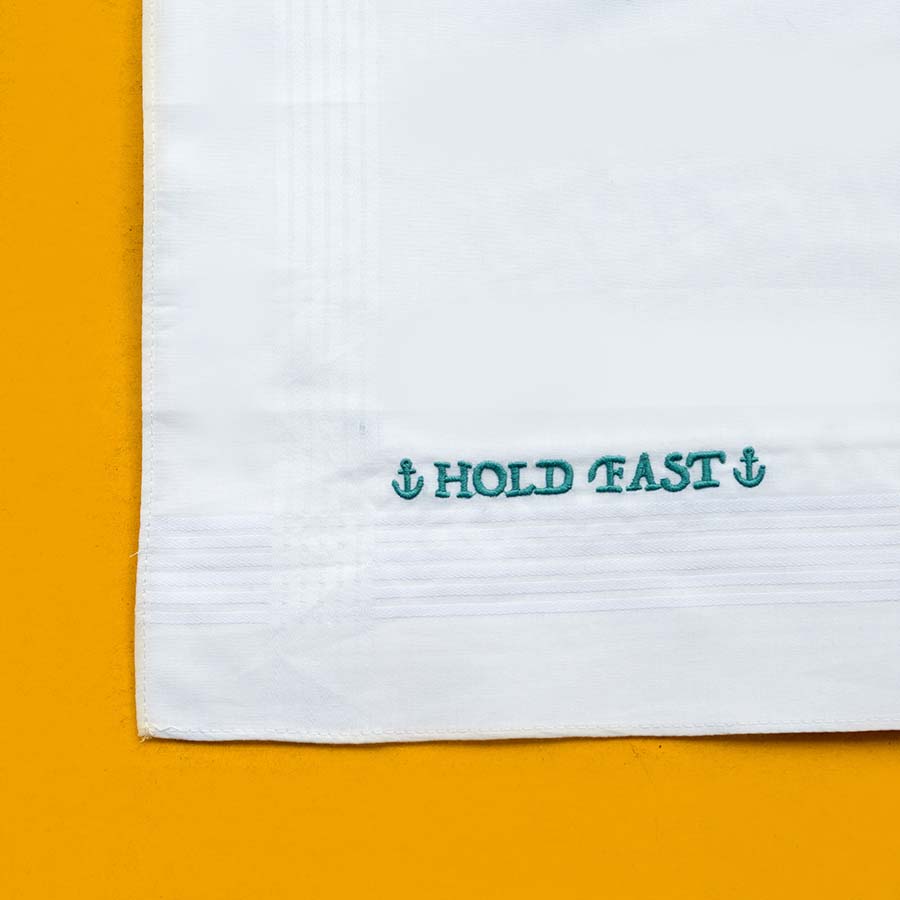 Hold Fast - Large Embroidered Cotton Handkerchief