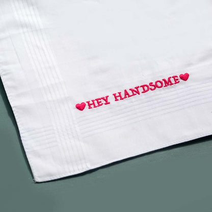 Hey Handsome - Funny Large Embroidered Cotton Handkerchief