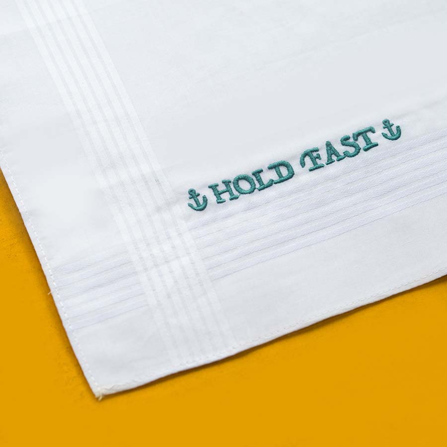 Hold Fast - Large Embroidered Cotton Handkerchief