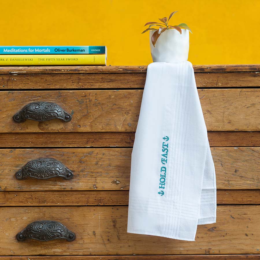Hold Fast - Large Embroidered Cotton Handkerchief