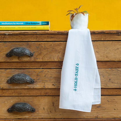 Hold Fast - Large Embroidered Cotton Handkerchief