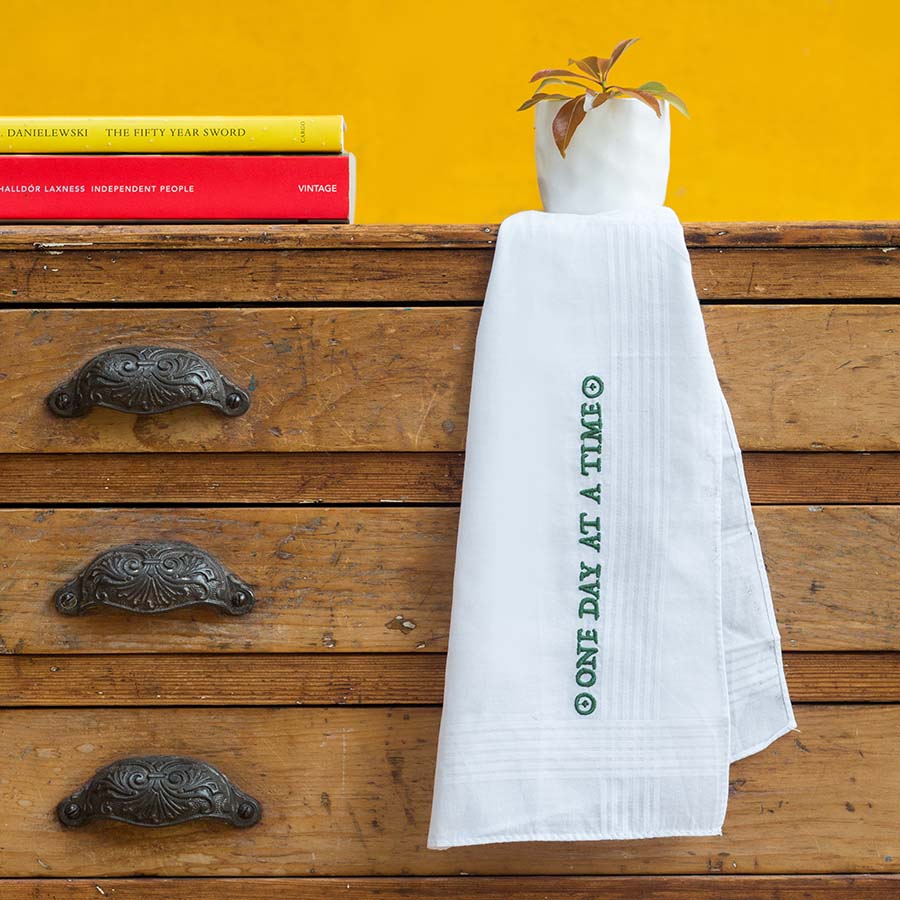 One Day at a Time - Large Embroidered Cotton Handkerchief