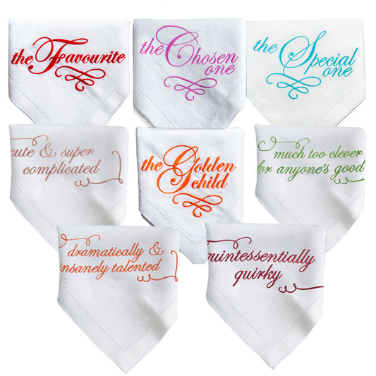 Set of Eight Slogan French Linen Embroidered Napkins