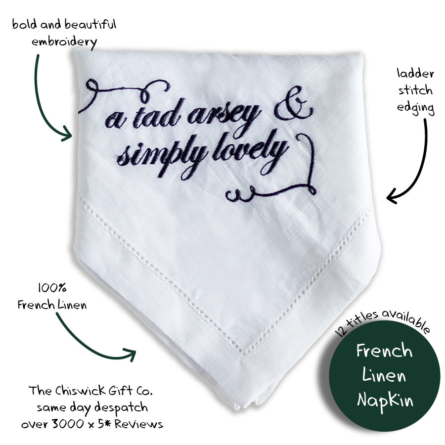 A Tad Arsey But Simply Lovely Embroidered French Linen Napkin